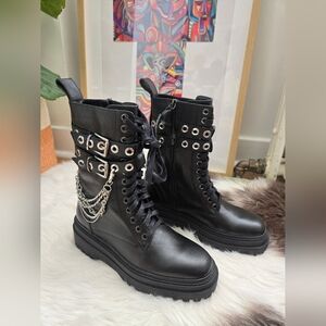 Zara Black Moto Boots with Silver Chains